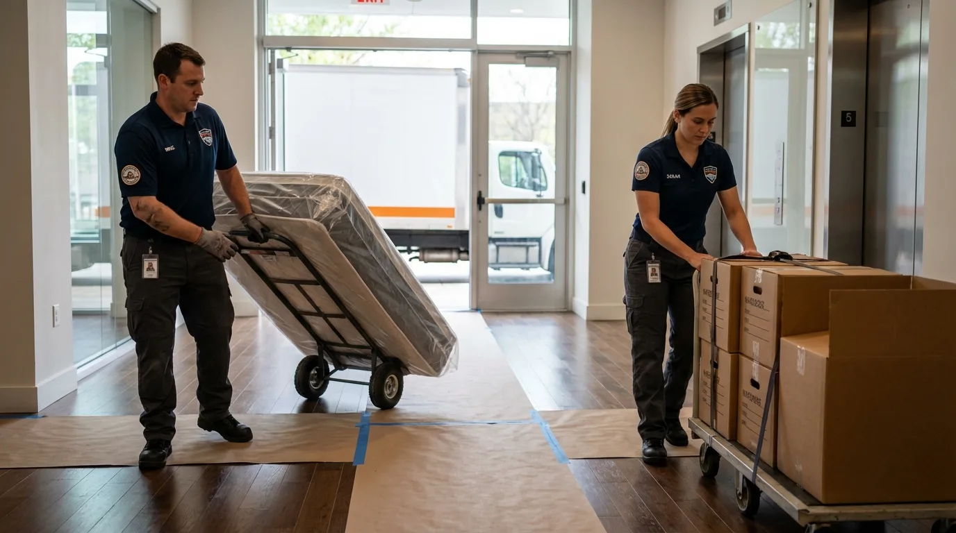 Professional apartment movers loading elevator in Tonto Basin, AZ